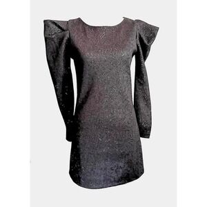 Betsey Johnson Sz XS Black Sequin Structured Shoulder Long‎ Sleeve Dress NWT